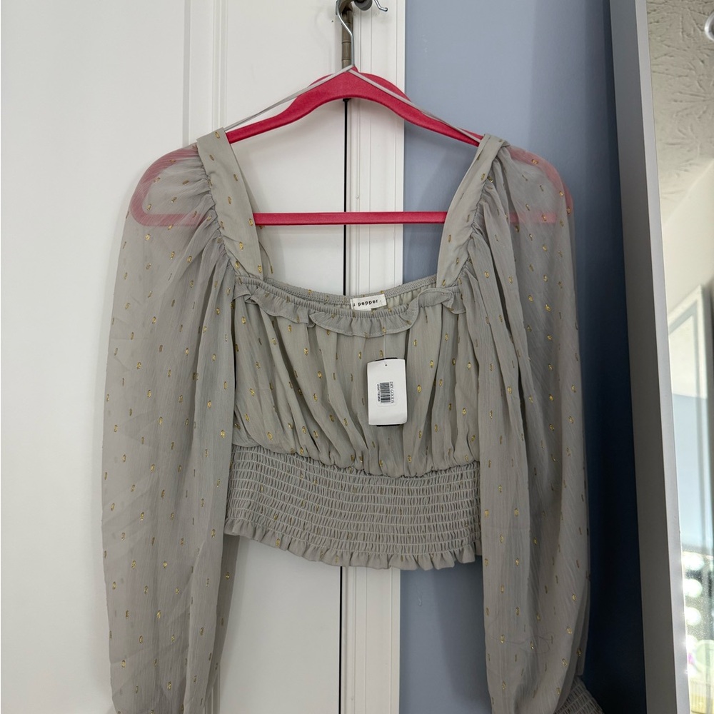 Elegant Gray Smocked Women's Top